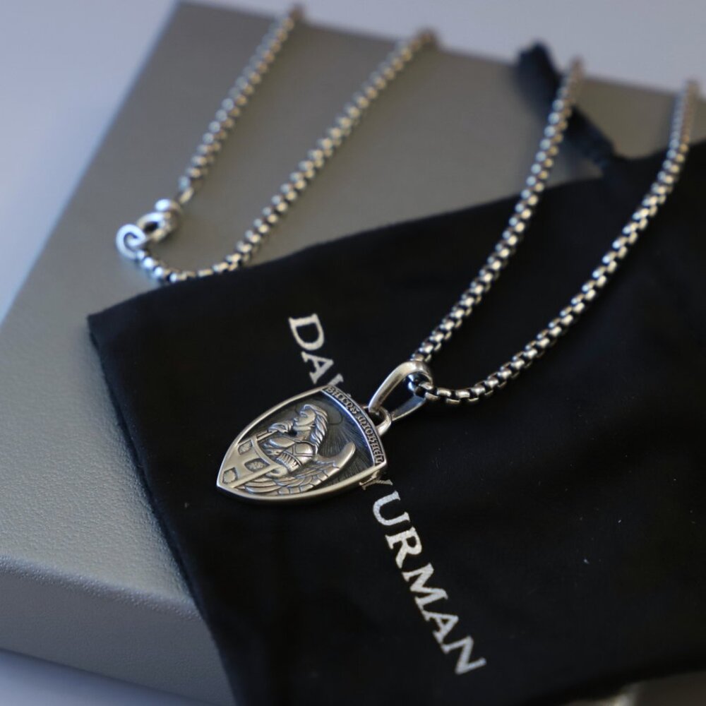 David Yurman Men's Sterling Silver Saint Michael Amulet with 22" Chain Necklace